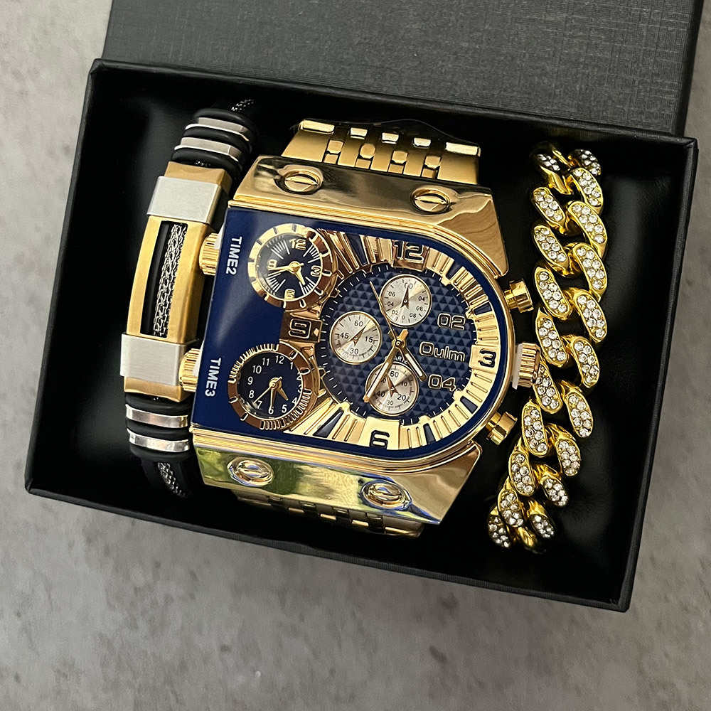 Luxury Watch Zone - Erkek lüks dikdörtgen altın gümüş büyük